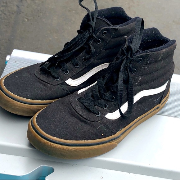 Vans Off the Wall High Top Shoes Youth Boy’s Black & White Canvas Sneakers Sz 5 - Picture 1 of 13